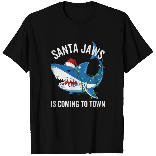Santa Jaws Is Coming To Town Funny Christmas Shark T Shirts