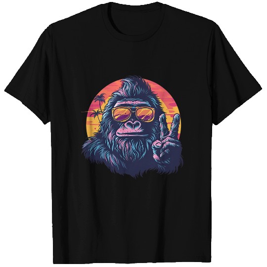 Gorilla on Vacation with a Sunset Peace Sign T Shirts