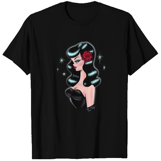 ROCKABILLY DOLL- Brunette with Red Rose T Shirts