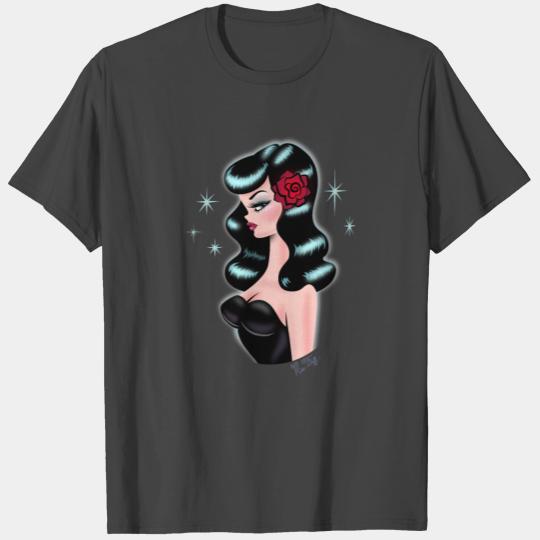 ROCKABILLY DOLL- Brunette with Red Rose T Shirts
