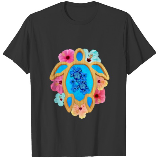 Blue Honu And Hibiscus T Shirts