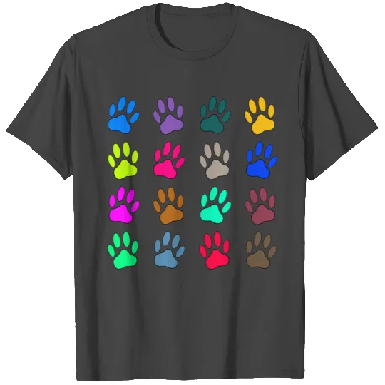 Multicolored Paw Prints T Shirts