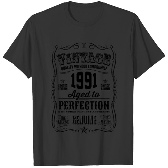 Vintage 1991 Aged to Perfection Black Print T-shirt