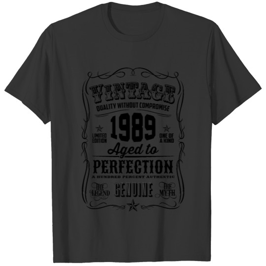 Vintage 1989 Aged to Perfection Black Print T-shirt