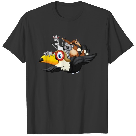 Cute animals on toucan cartoon T-shirt