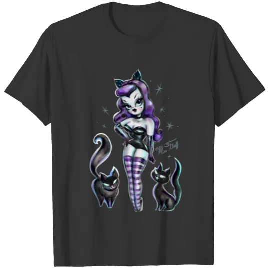 Cat Goth Pinup Girl T Shirts