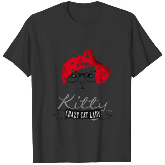 kitty cat crazy cat lady hipster face by cent T-shirt
