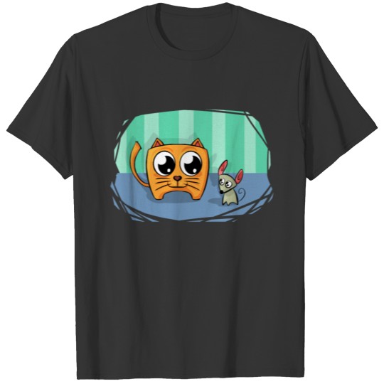 Cat and Mouse Friends Cartoon Abstract Art T Shirts