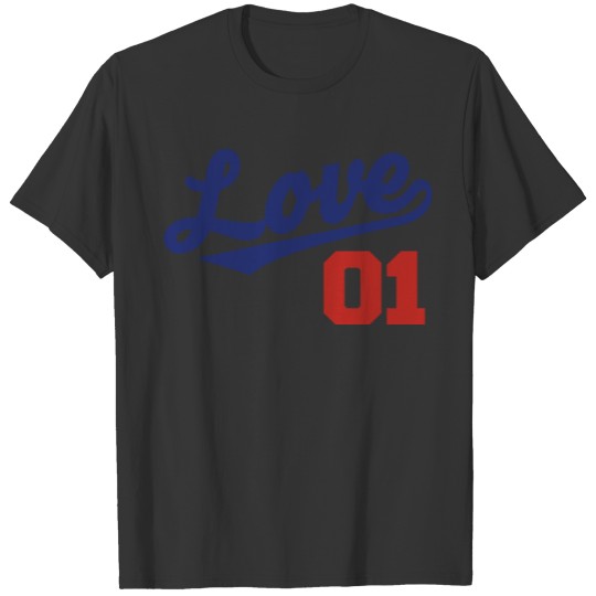 Love 01 - Cursive Team Design (Blue/Red Letters) T-shirt