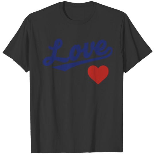 Love Heart - Cursive Team Design (Blue/Red) T-shirt