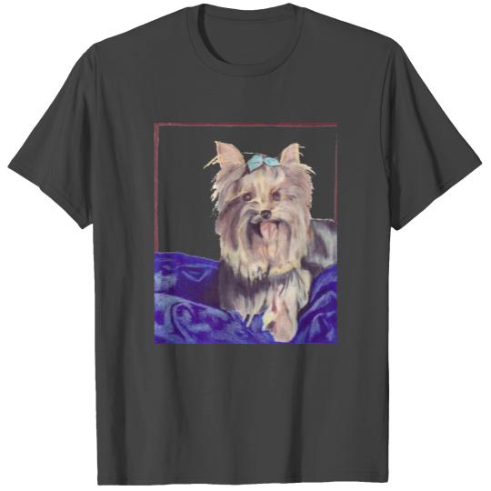 Yorkie on Blue Field T Shirts