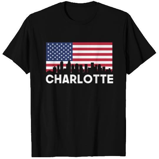 Charlotte NC American Flag Skyline T Shirts