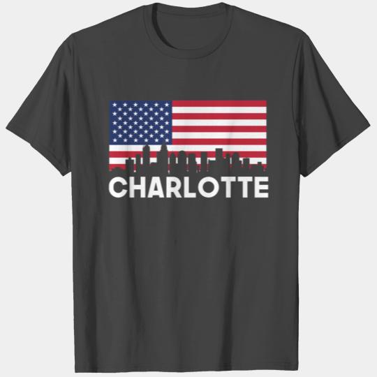 Charlotte NC American Flag Skyline T Shirts