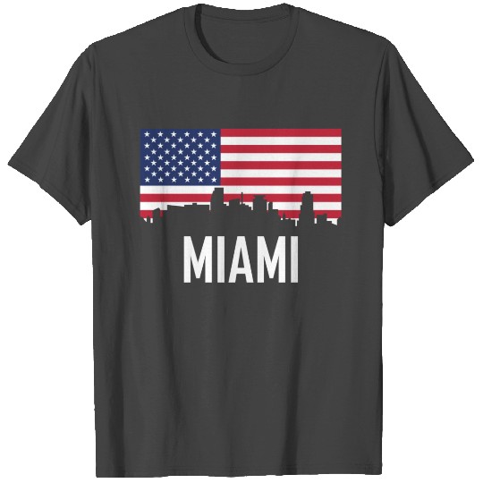 Miami Florida Skyline American Flag T Shirts