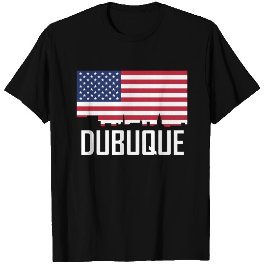 Dubuque Iowa Skyline American Flag T Shirts