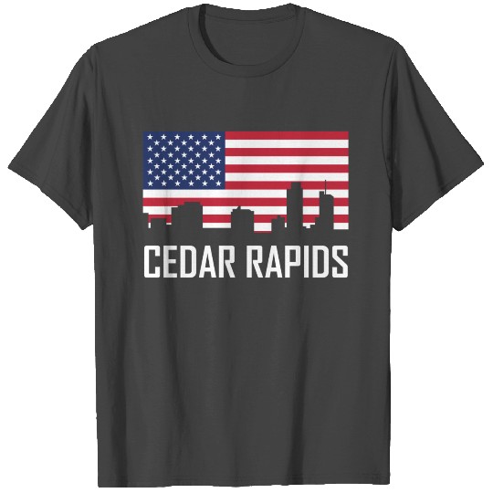 Cedar Rapids Iowa Skyline American Flag T Shirts