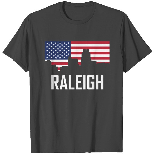 Raleigh North Carolina Skyline American Flag T Shirts