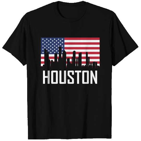 Houston Texas Skyline American Flag T Shirts