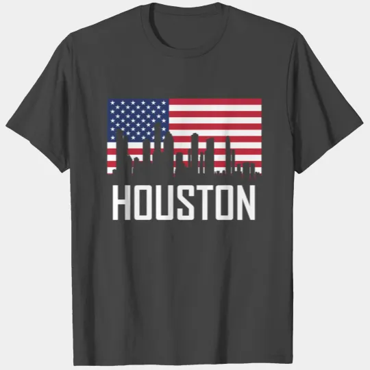 Houston Texas Skyline American Flag T Shirts