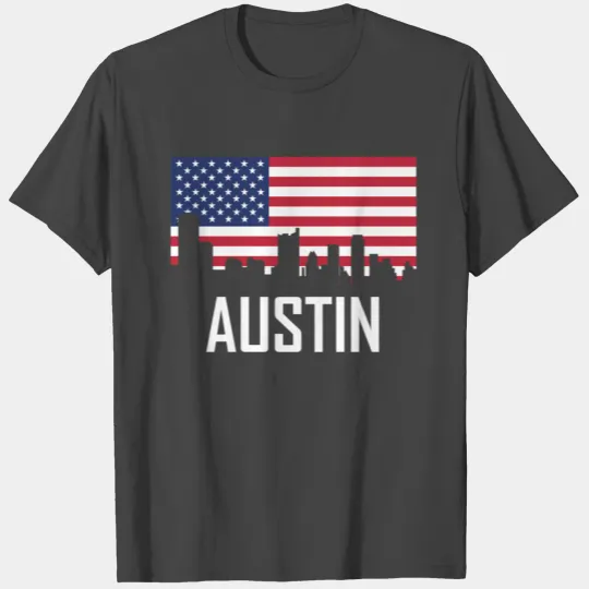 Austin Texas Skyline American Flag T Shirts