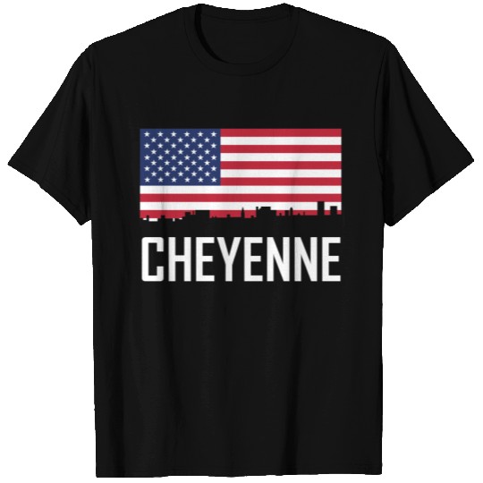 Cheyenne Wyoming Skyline American Flag T Shirts
