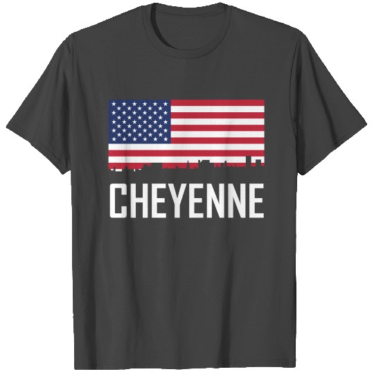 Cheyenne Wyoming Skyline American Flag T Shirts