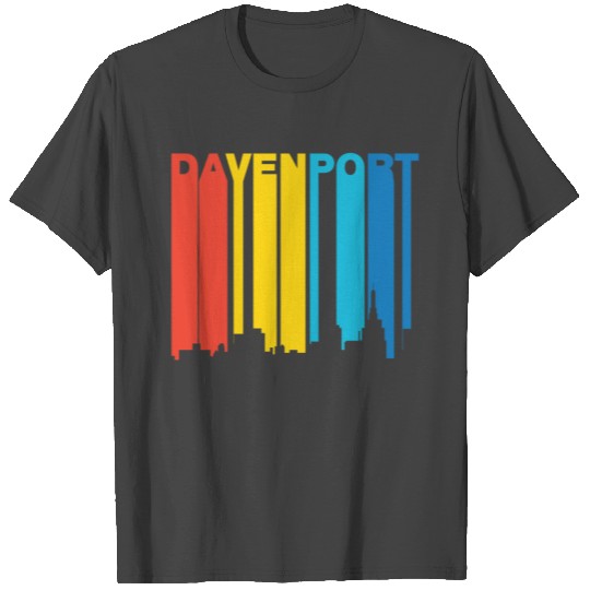 Retro 1970's Style Davenport Iowa Skyline T Shirts