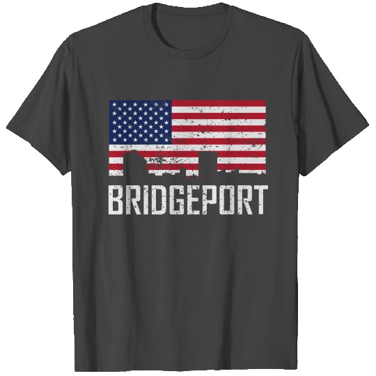 Bridgeport Connecticut Skyline American Flag T Shirts