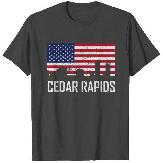 Cedar Rapids Iowa Skyline American Flag T Shirts