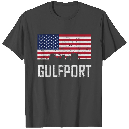 Gulfport Mississippi Skyline American Flag T Shirts