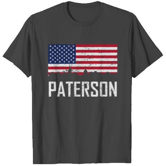 Paterson New Jersey Skyline American Flag T Shirts