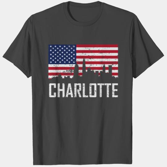 Charlotte North Carolina Skyline American Flag T Shirts