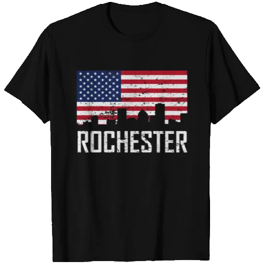 Rochester New York Skyline American Flag T Shirts