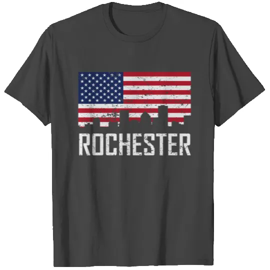 Rochester New York Skyline American Flag T Shirts