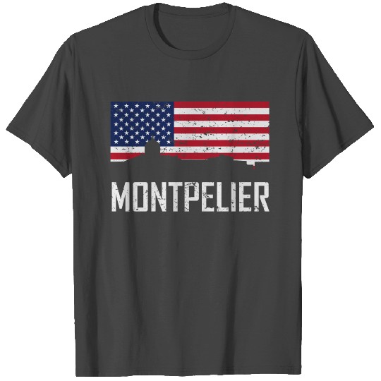 Montpelier Vermont Skyline American Flag T Shirts