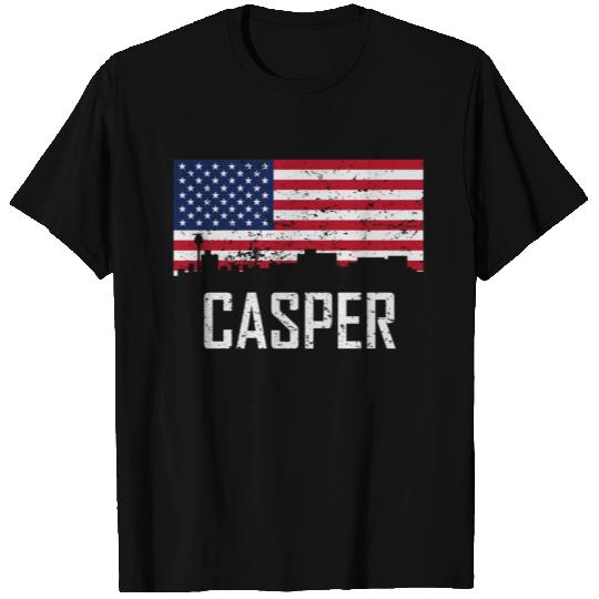 Casper Wyoming Skyline American Flag Distressed T Shirts