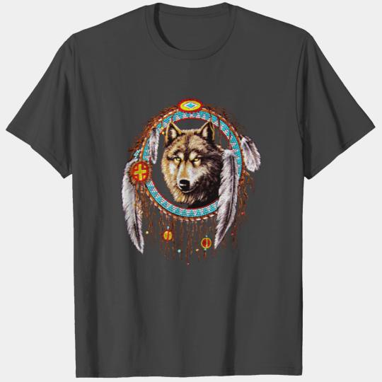 Wolf dream catcher Indian Native T Shirts