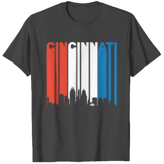 Red White And Blue Cincinnati Ohio Skyline T Shirts