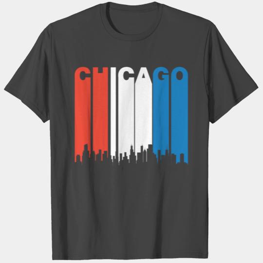 Red White And Blue Chicago Illinois Skyline T Shirts