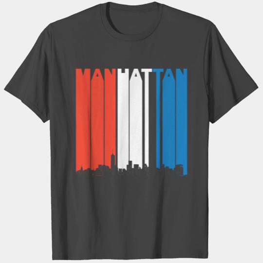 Red White And Blue Manhattan New York Skyline T Shirts