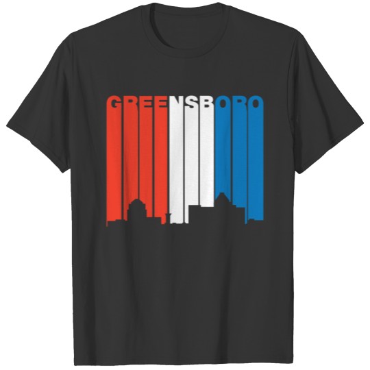 Red White Blue Greensboro North Carolina Skyline T Shirts