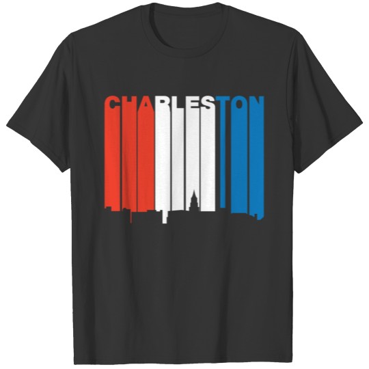 Red White Blue Charleston South Carolina Skyline T-shirt