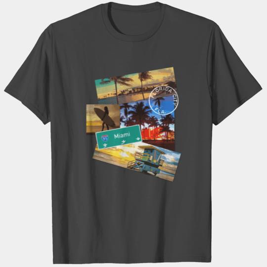 Miami Florida poster travel beach surf T Shirts