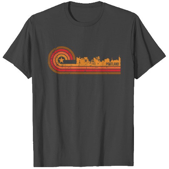 Retro Style Portland Maine Skyline Distressed T Shirts