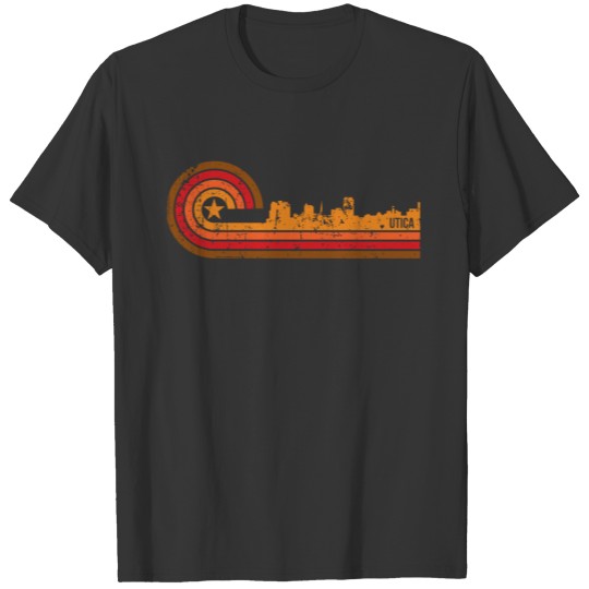 Retro Style Utica New York Skyline Distressed T-shirt