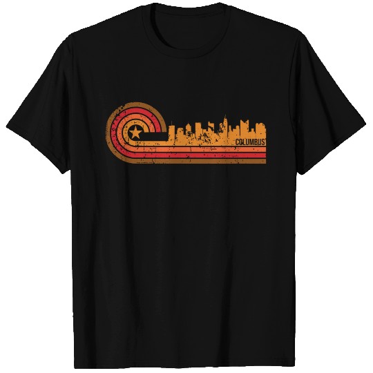 Retro Style Columbus Ohio Skyline Distressed T Shirts
