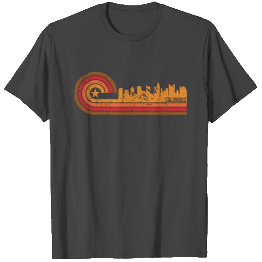 Retro Style Columbus Ohio Skyline Distressed T Shirts