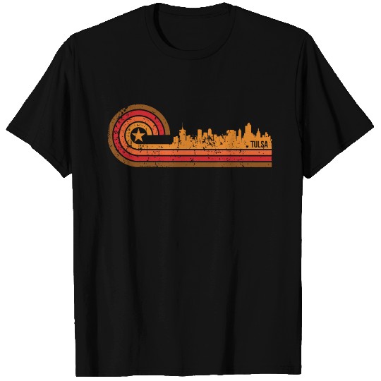 Retro Style Tulsa Oklahoma Skyline Distressed T Shirts
