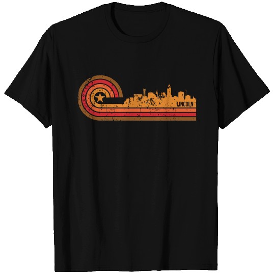 Retro Style Lincoln Nebraska Skyline Distressed T Shirts