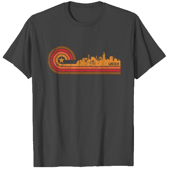 Retro Style Lincoln Nebraska Skyline Distressed T Shirts